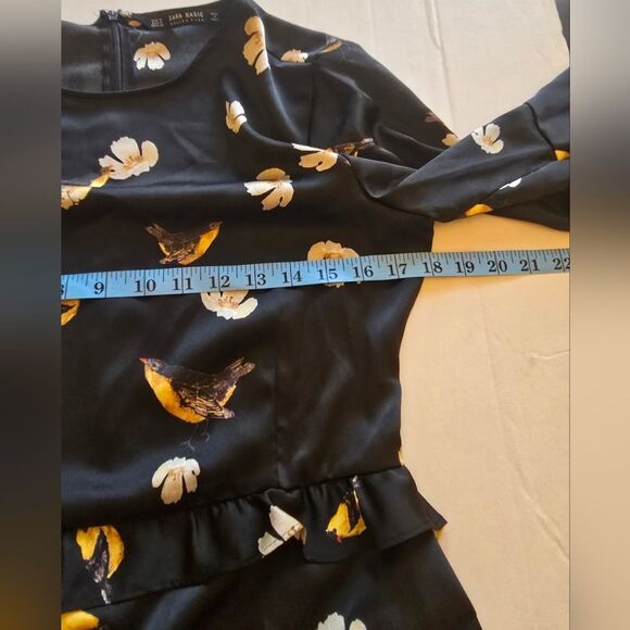 NWT Zara Floral Bird Black Dress Bell Sleeves Size M - Picture 8 of 11
